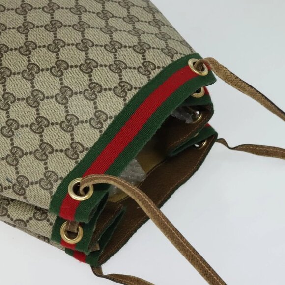 GUCCI GG Supreme Web Sherry Line Shoulder Bag PVC Beige Gold Auth - Picture 11 of 13